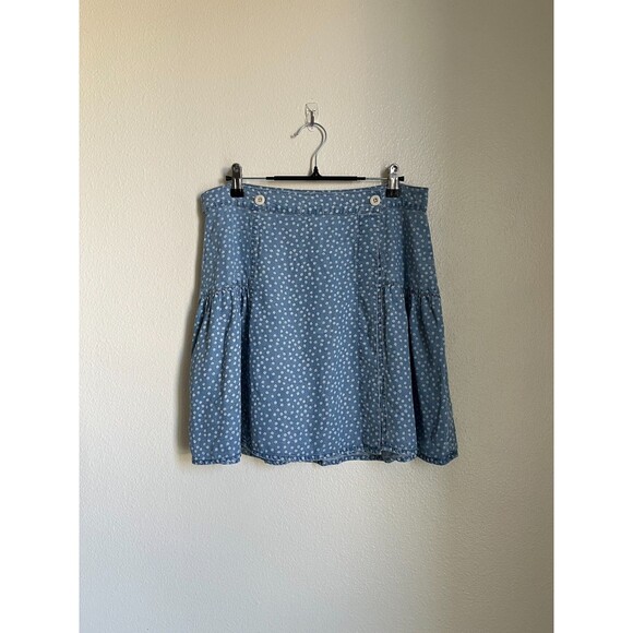 Madewell Shirred Wrap Mini Skirt in Indigo Ditsy Daisy Size US 10 - Picture 1 of 6